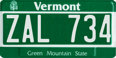 VT license plate ZAL734
