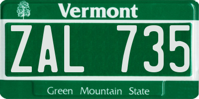 VT license plate ZAL735