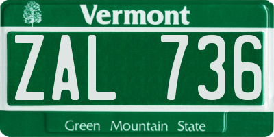 VT license plate ZAL736