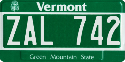 VT license plate ZAL742