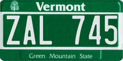 VT license plate ZAL745