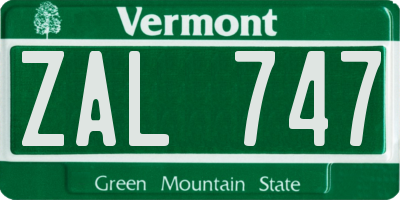 VT license plate ZAL747