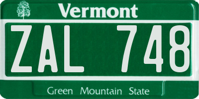 VT license plate ZAL748