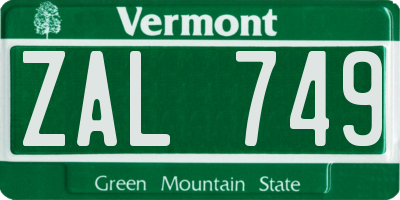 VT license plate ZAL749