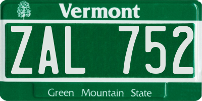 VT license plate ZAL752
