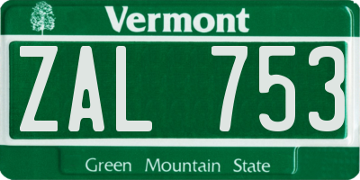 VT license plate ZAL753