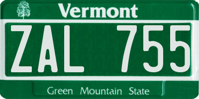 VT license plate ZAL755