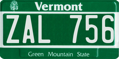 VT license plate ZAL756