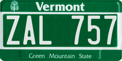 VT license plate ZAL757
