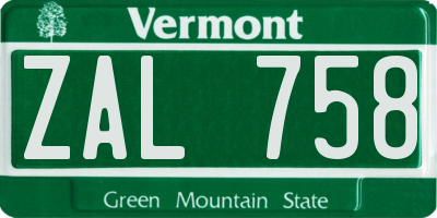 VT license plate ZAL758