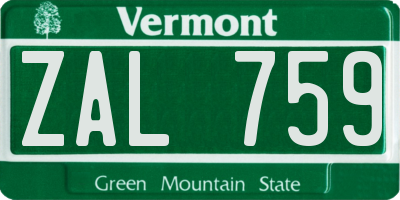 VT license plate ZAL759