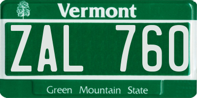 VT license plate ZAL760