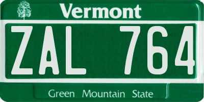VT license plate ZAL764