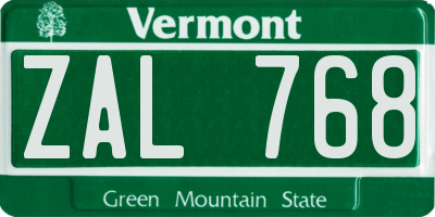 VT license plate ZAL768