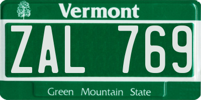 VT license plate ZAL769