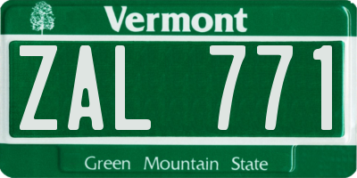 VT license plate ZAL771