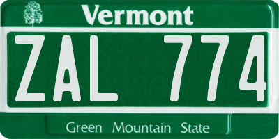 VT license plate ZAL774