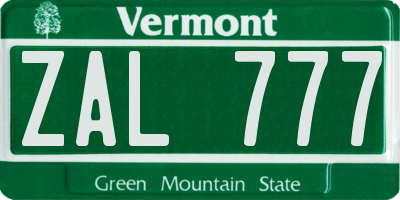 VT license plate ZAL777