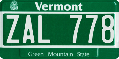 VT license plate ZAL778