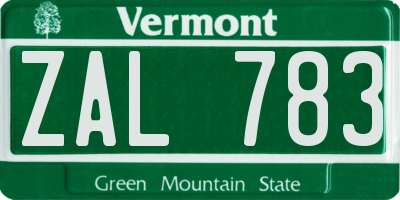 VT license plate ZAL783