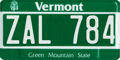 VT license plate ZAL784