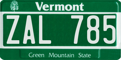 VT license plate ZAL785
