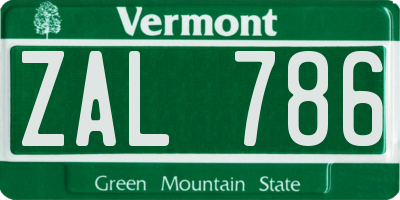 VT license plate ZAL786