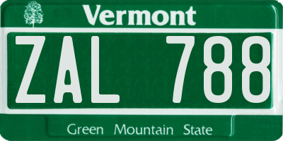 VT license plate ZAL788