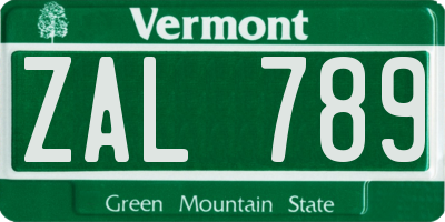 VT license plate ZAL789