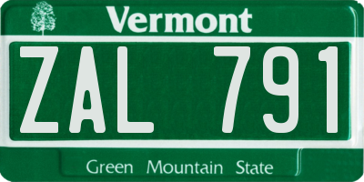 VT license plate ZAL791