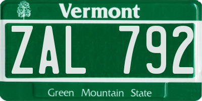 VT license plate ZAL792