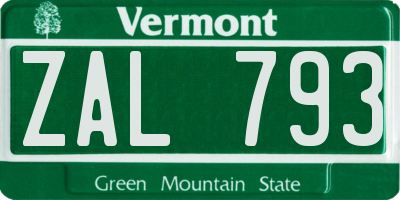 VT license plate ZAL793
