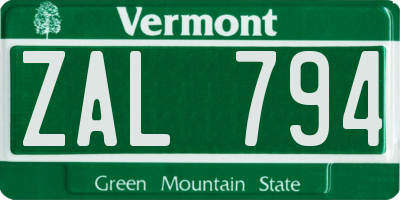 VT license plate ZAL794