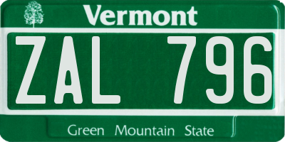 VT license plate ZAL796