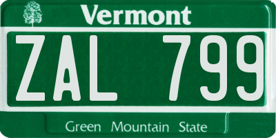 VT license plate ZAL799