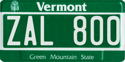 VT license plate ZAL800