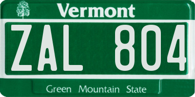 VT license plate ZAL804