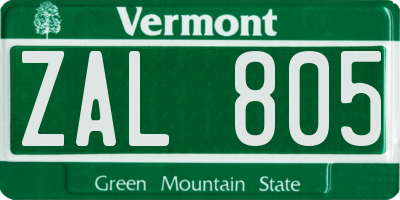 VT license plate ZAL805
