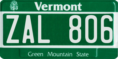 VT license plate ZAL806