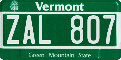 VT license plate ZAL807