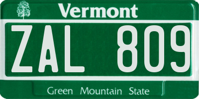 VT license plate ZAL809