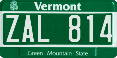 VT license plate ZAL814
