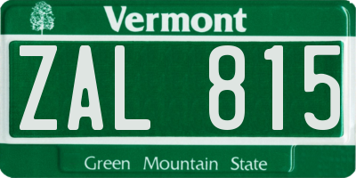 VT license plate ZAL815