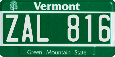 VT license plate ZAL816