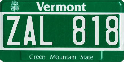 VT license plate ZAL818