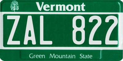 VT license plate ZAL822
