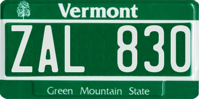 VT license plate ZAL830