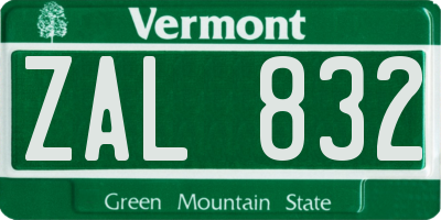 VT license plate ZAL832