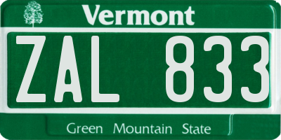 VT license plate ZAL833