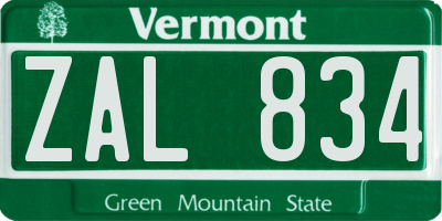 VT license plate ZAL834